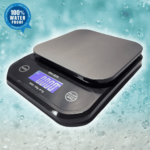 SRS260 waterproof kitchen scale, black with stainless top and blue LCD