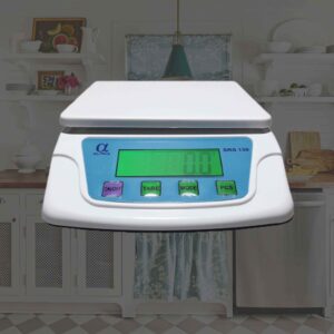 SRS130 kitchen scale, front view with ON/OFF, TARE, MODE and PCS keys