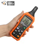 Temperature and humidity meter held in the hand
