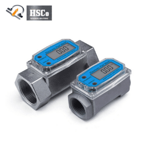 Two HSCo digital turbine flow meters with blue LCD displays