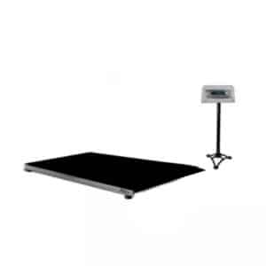 HSCo AS animal weighing scale: low black chequered platform with indicator on a stand