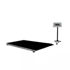 HSCo AS animal weighing scale: low black chequered platform with indicator on a stand