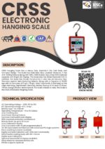 CRSS electronic hanging scale leaflet with description, specification and front, side and back views