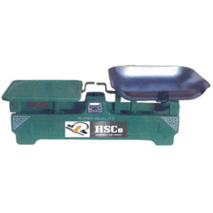 HSCo counter scale with green embossed body, flat plate and tray
