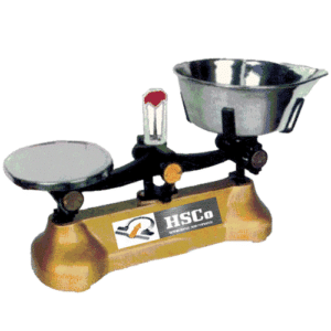 HSCo double beam counter scale with golden cast base, round weight pan and stainless steel bowl