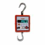 HSCo CRSS electronic hanging scale with red body, green LED display and hooks