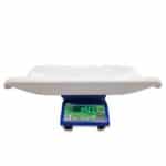 MSM BCI baby scale with white curved tray and blue base with LED display