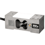 HSCo single point load cell shown at an angle with central cutouts, mounting holes, and a cable
