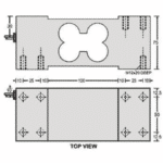HSCo single point load cell dimension drawing with side and top views, mounting holes, and measurements