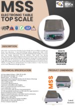 MSS electronic table top scale leaflet with description, specification and size 30 x 23 x 9.4 cm