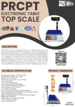 PRCPT electronic table top scale leaflet with description, specification and dimensions