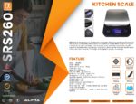 Alpha SRS260 kitchen scale leaflet with features