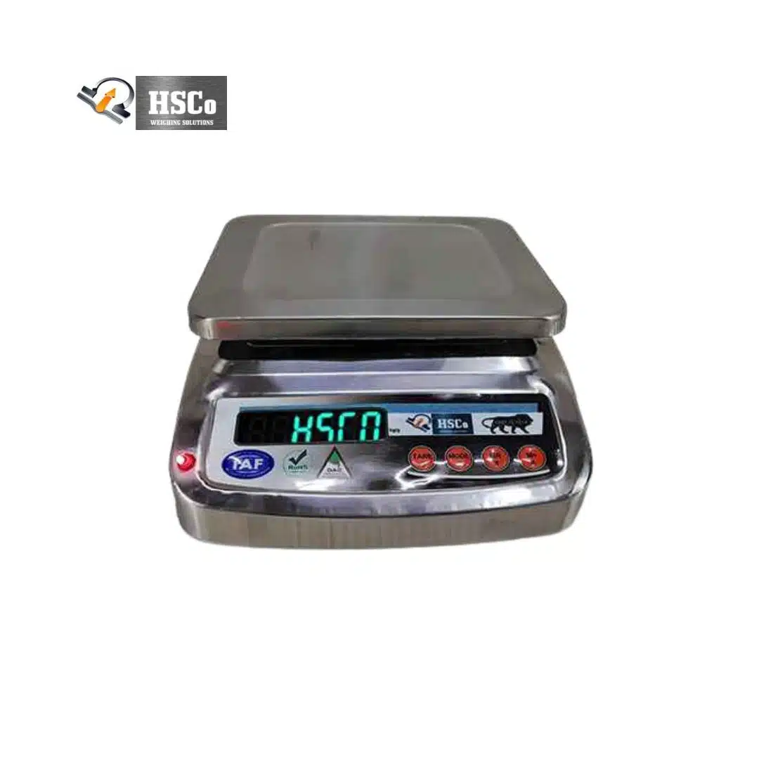 SSM – Electronic Table Top Scale (4) HSCo SSM stainless steel table top scale with green LED display and square platter