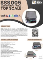 HSCo SSS005 table top scale leaflet with specification and dimensions
