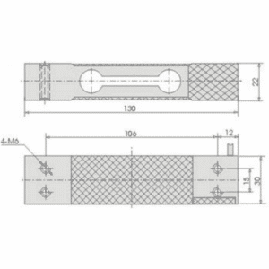 Table top load cell dimension drawing, 130 x 22 x 30 mm, 4-M6 holes