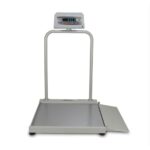 WCS wheelchair scale with low platform, single ramp and handrail with indicator