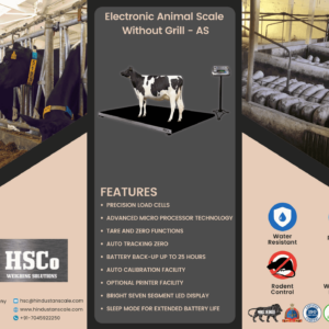 Leaflet for the HSCo AS electronic animal scale without grill, with features