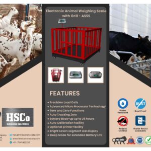 Leaflet for the HSCo electronic animal weighing scale with grill (ASSS) with features