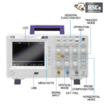 Oscilloscope front panel parts: LCD, keys, inputs and USB