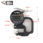 Thickness gauge parts: handle, LCD, keys, 120 x 100 mm