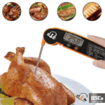 Food thermometer probe in a roast chicken