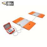 Pair of weigh pads connected to a portable indicator in an orange case