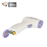 Infrared thermometer with battery cover open showing the two AAA batteries