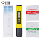pH meter with its box and buffer sachets