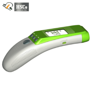 Side view of the green and white infrared animal thermometer