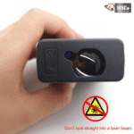 Laser window of the meter, with a warning not to look into the beam