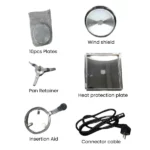 Moisture analyzer accessories: sample plates, wind shield, pan retainer, heat plate, insertion aid, cable