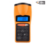 HSCo ultrasonic distance meter in orange with backlit LCD and keypad