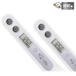 HSCo ultrasonic height measuring device close-up showing twin circular sensors, LCD and button