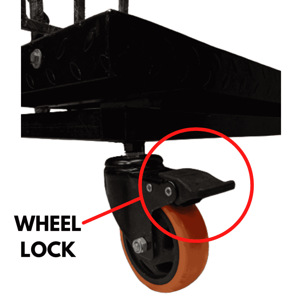 Close-up of the PLCHQW caster wheel with foot-operated wheel lock