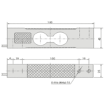Dimension drawing of the mini platform load cell, 150 mm long, M6 threads