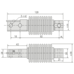 Bellow type load cell drawing: 120 mm long, bellows 38 mm diameter, mounting holes