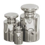 Set of mirror-polished stainless steel calibration weights of different sizes