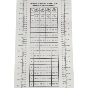 Height and weight chart for babies 0 to 12 months printed on the mat