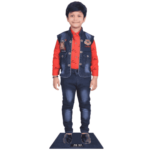 A boy standing on a weight scale