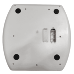 Underside of the SRSB127 base with battery compartment and feet