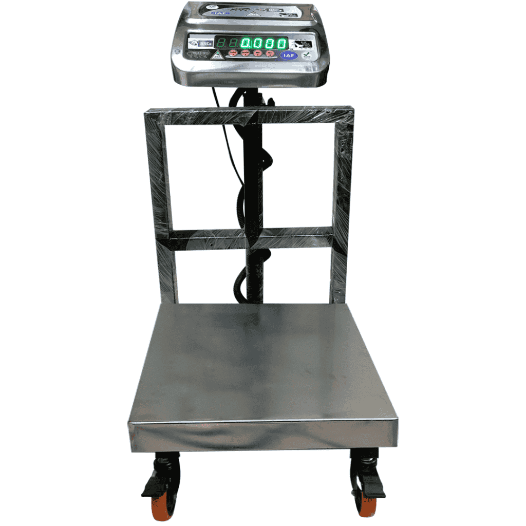 PLSSWL platform wheeler scale with stainless platform, frame, castor wheels and indicator