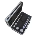 Weight box open with gram weights and milligram tray