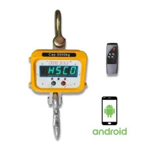 Different Categories of Crane Scales and How to Choose the Right One 5 A digital crane scale is shown beside a remote and an Android phone graphic.
