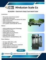 BCA180A electronic baby cum adult scale leaflet with construction, features and power