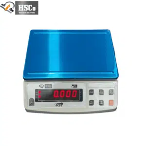 HSCo ABS1505 precision table top scale with blue platter cover and red LED display