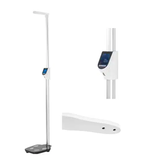 Height Weight BMI Scale Ultrasonic height weight BMI scale on its column with the weighing platform