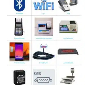 Accessories for weighing scales: Bluetooth, Wi-Fi, USB, printers, displays, battery, RS485