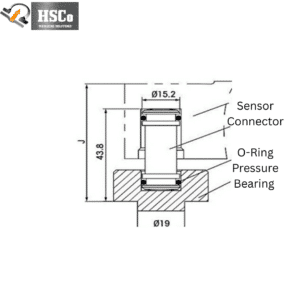 LCX-3 mounting drawing with sensor connector, O-ring and pressure bearing