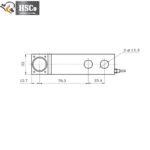 LCX-6-A top view drawing: 76.2 mm and 25.4 mm hole spacing, two 13.5 mm holes