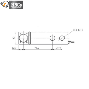 LCX-6-A top view drawing: 76.2 mm and 25.4 mm hole spacing, two 13.5 mm holes